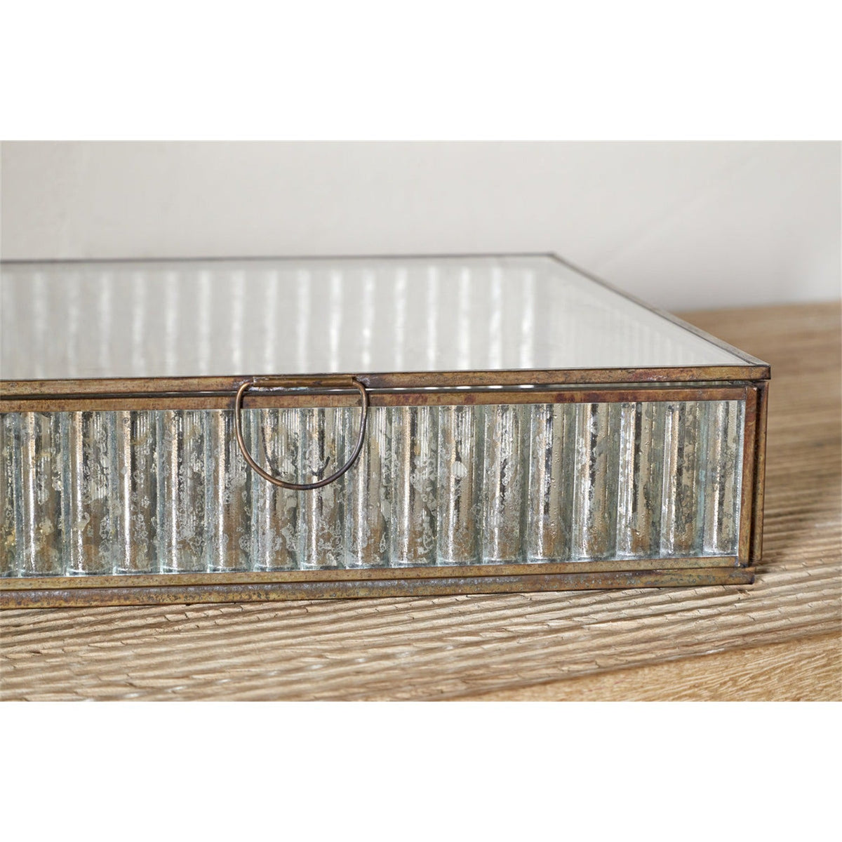 Malita Ribbed Glass Jewellery Box - Antique Brass