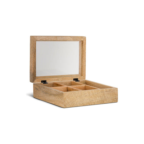 Kabani Mango Wood Glass Lid Jewellery Box - Natural
