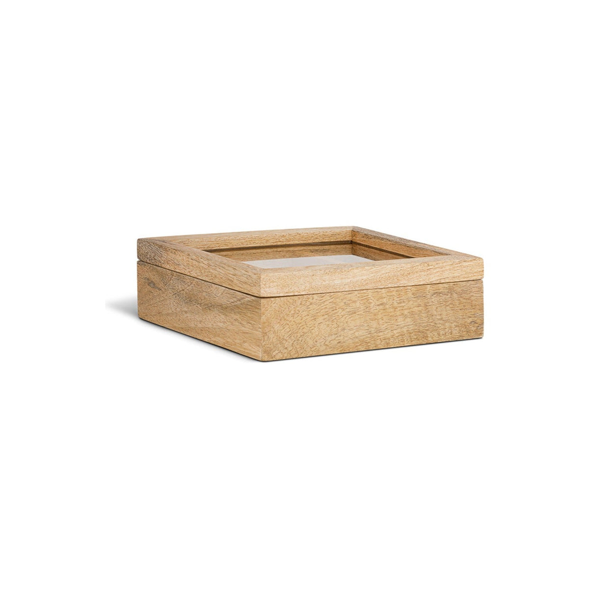 Kabani Mango Wood Glass Lid Jewellery Box - Natural