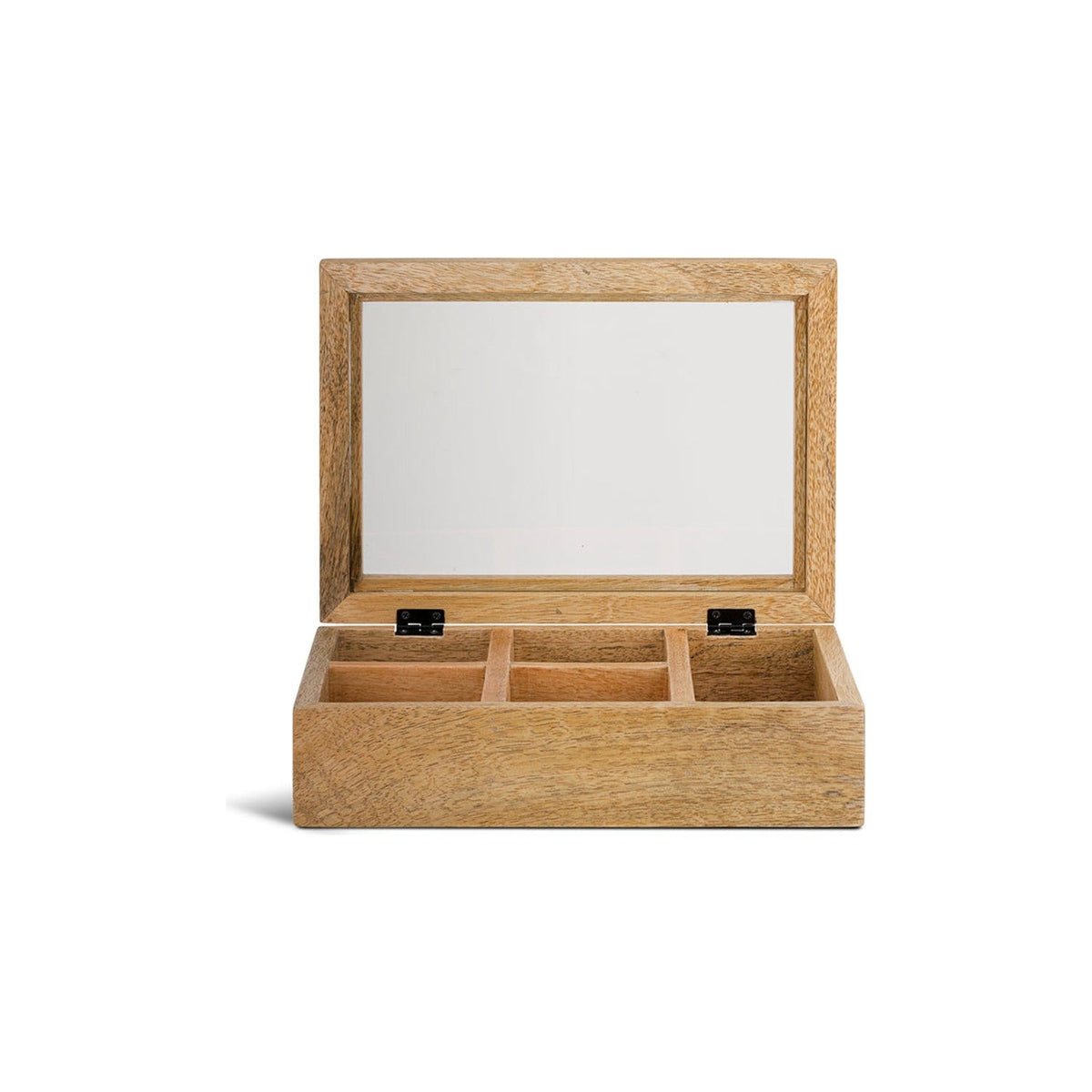 Kabani Mango Wood Glass Lid Jewellery Box - Natural