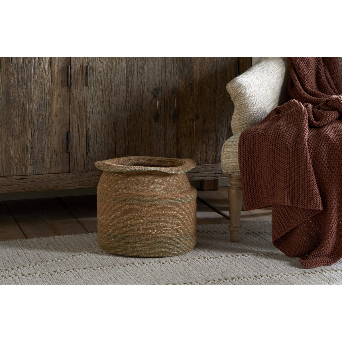 Rana Tall Storage Basket - Natural & Moss