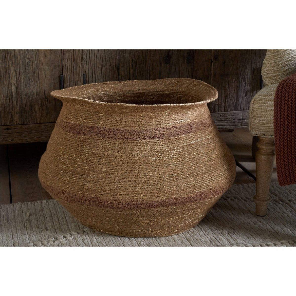 Rana Wide Seagrass Storage Basket - Natural & Rust