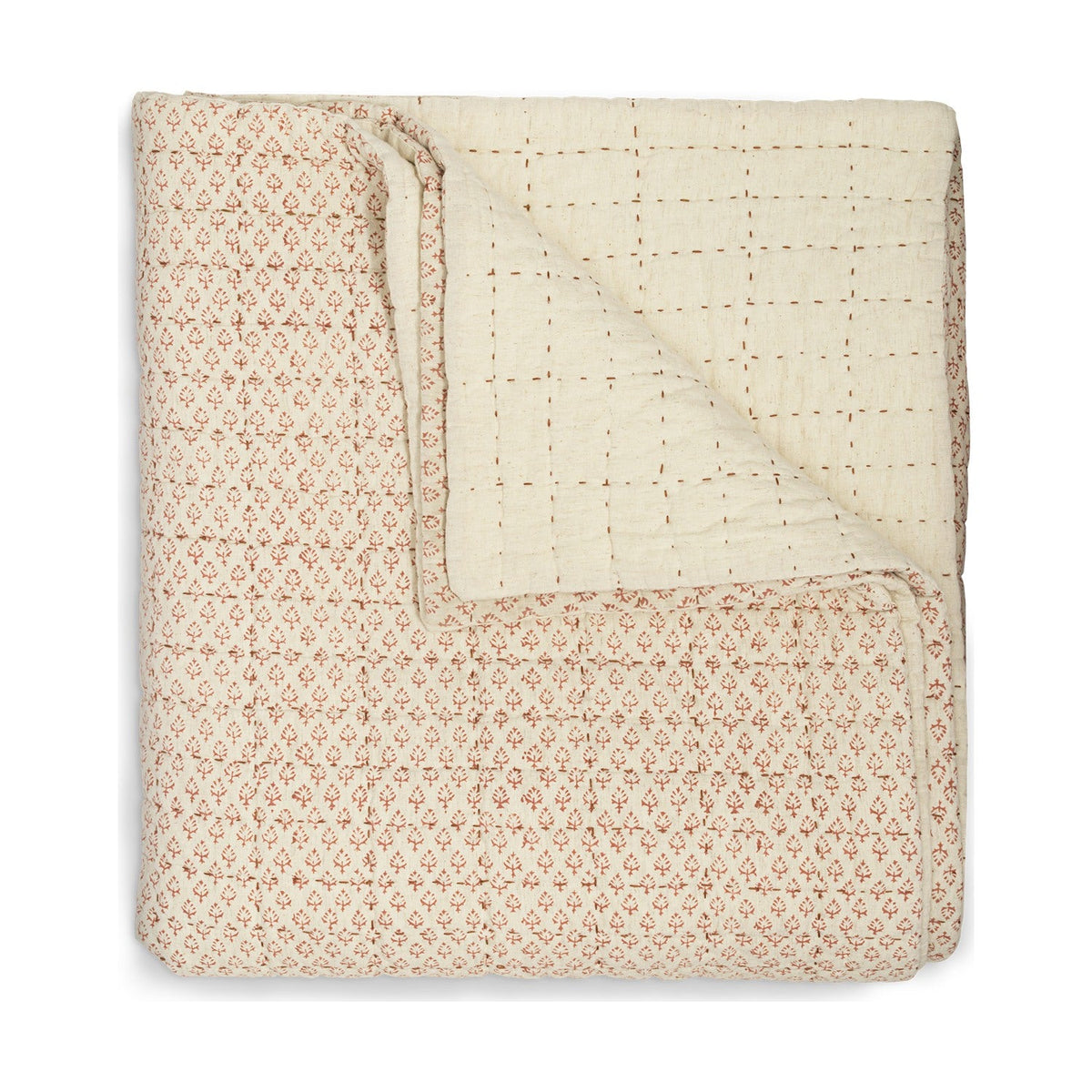 Peplu 220 x 240cm Cotton & Linen Quilted Bedspread - Rust