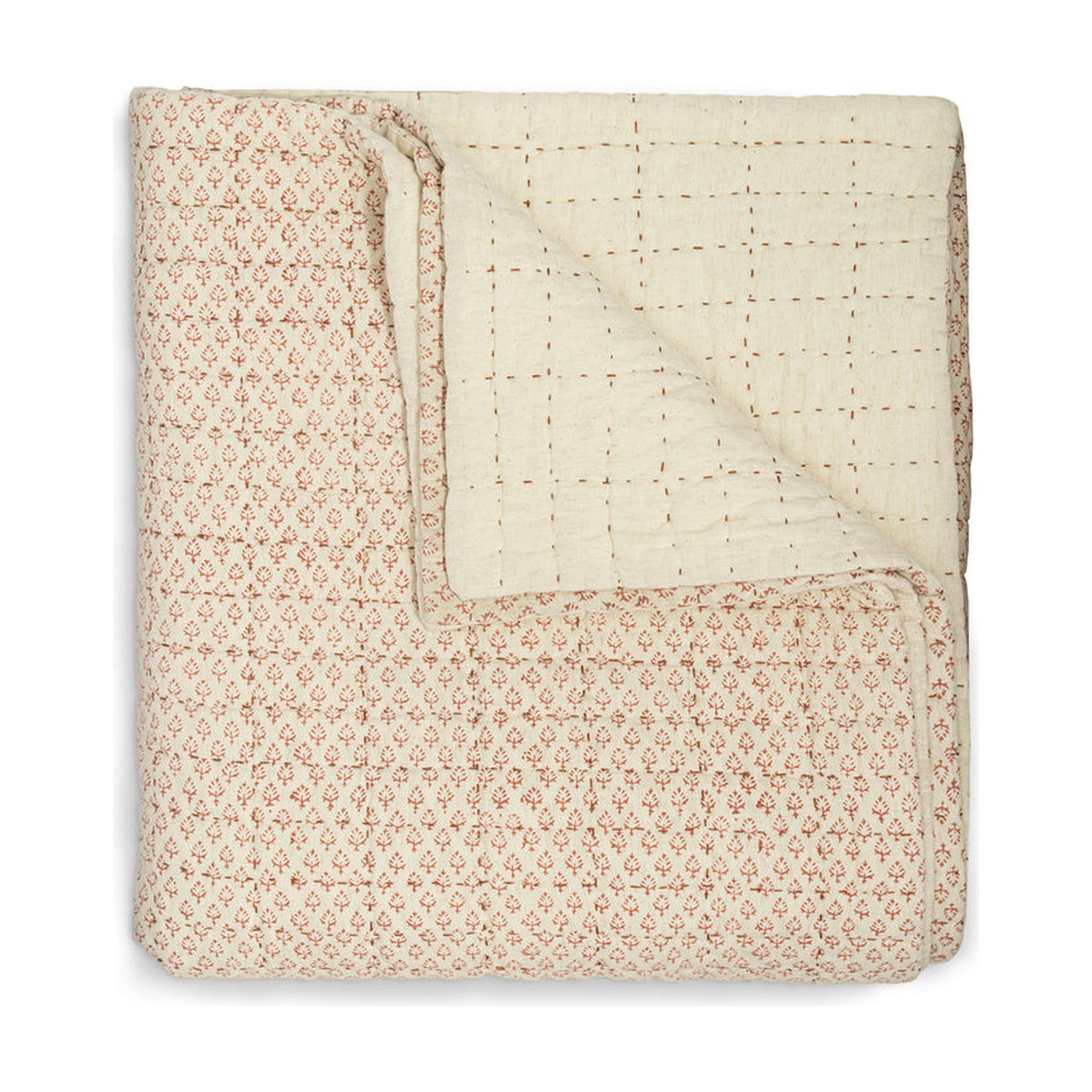 Peplu 220 x 140cm Cotton & Linen Quilted Bedspread - Rust