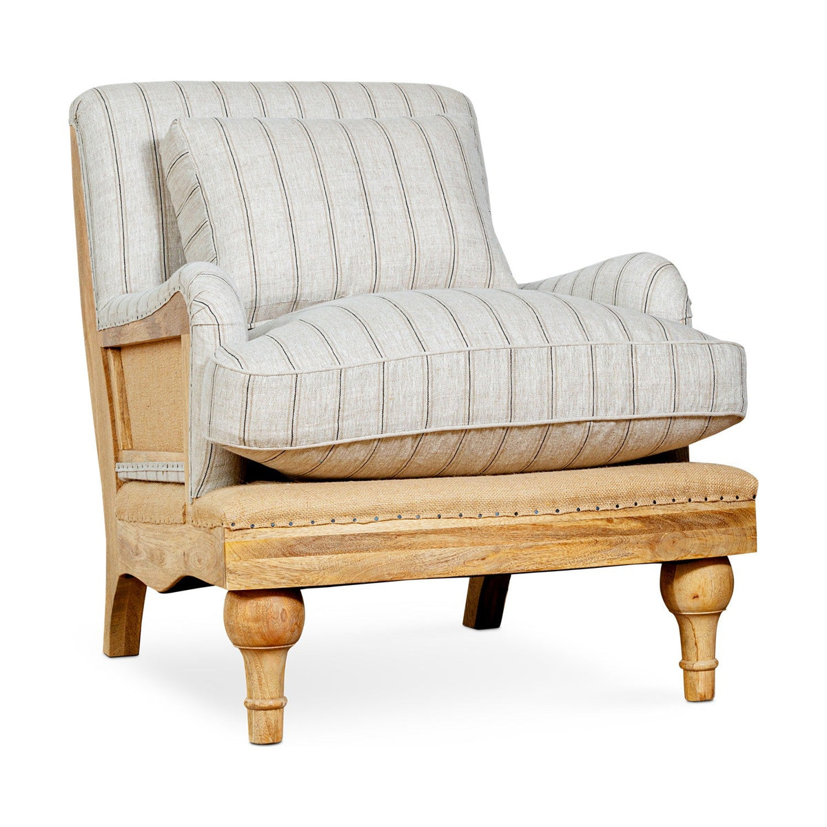 Abe Deconstructed Striped Linen Armchair - Natural