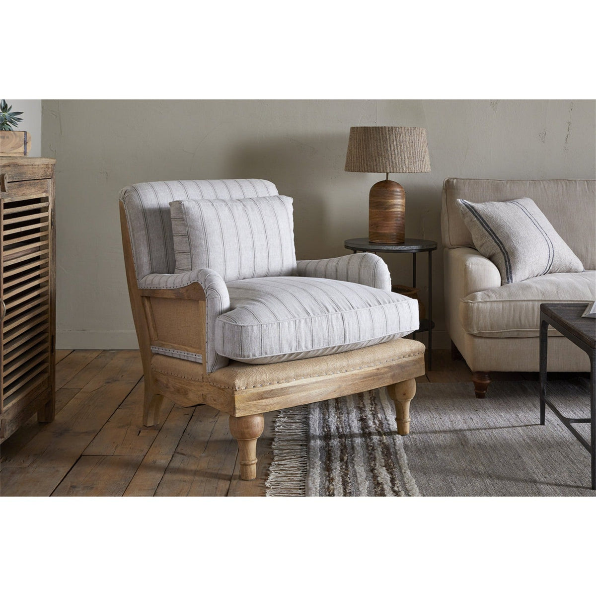 Abe Deconstructed Striped Linen Armchair - Natural