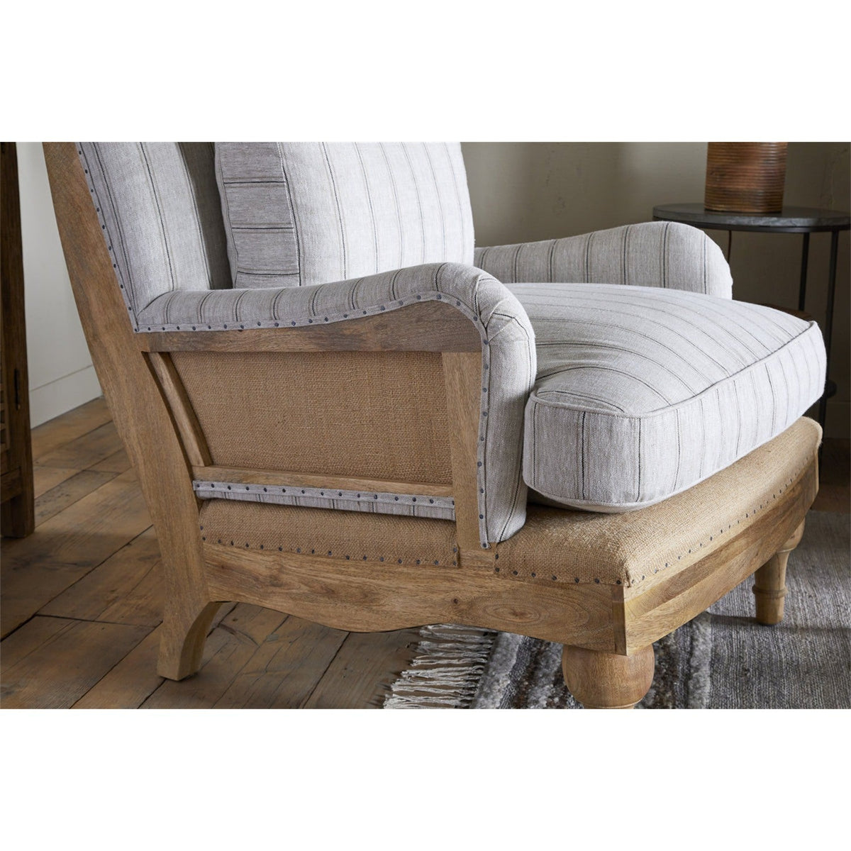 Abe Deconstructed Striped Linen Armchair - Natural