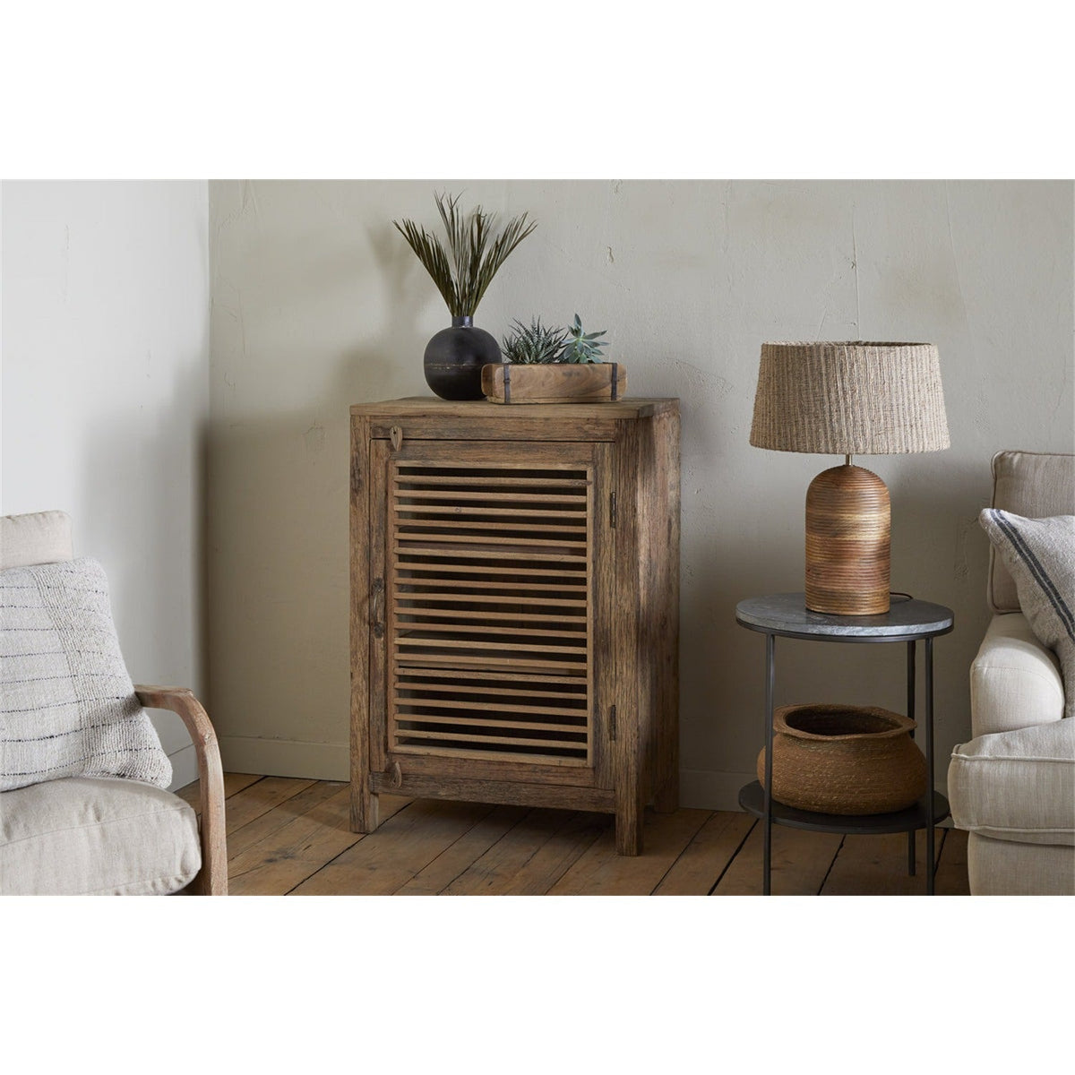 Ibo Reclaimed Wood Slatted Low Cabinet - Natural
