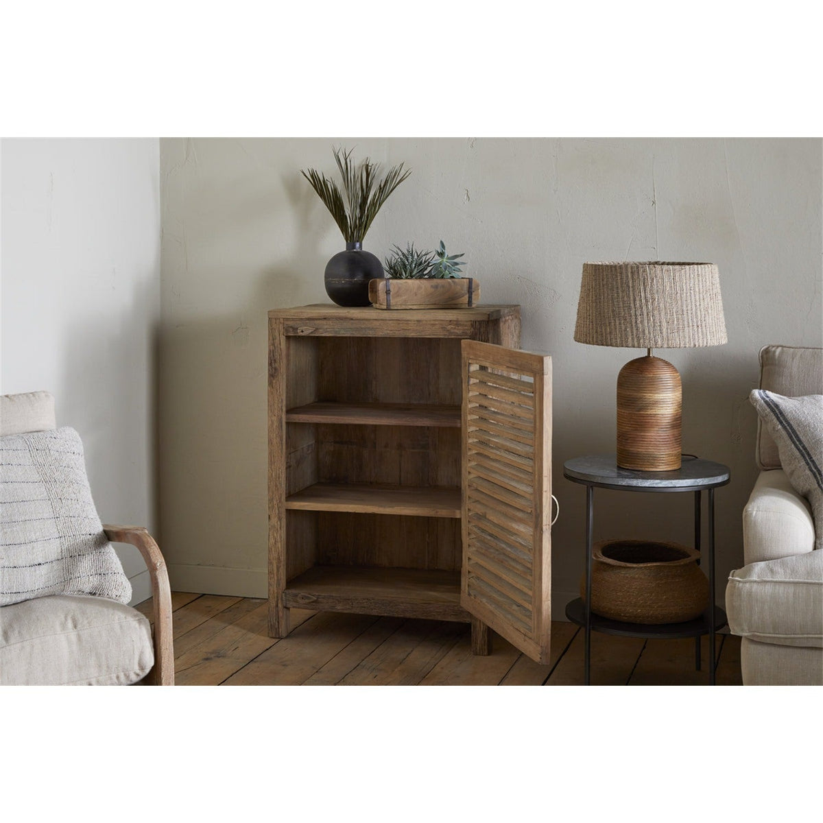 Ibo Reclaimed Wood Slatted Low Cabinet - Natural