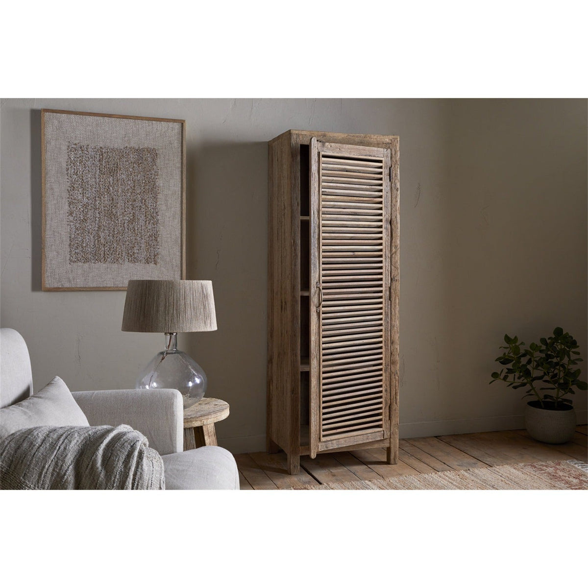 Ibo Tall Reclaimed Wood Slatted Cabinet - Natural