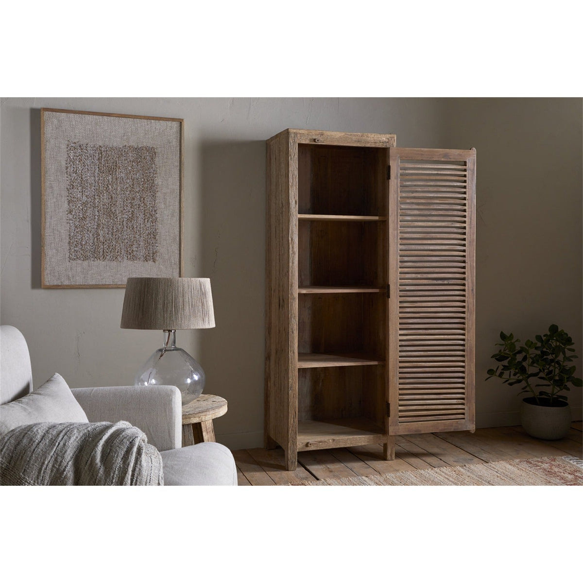 Ibo Tall Reclaimed Wood Slatted Cabinet - Natural