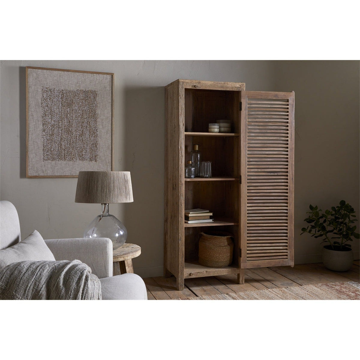 Ibo Tall Reclaimed Wood Slatted Cabinet - Natural