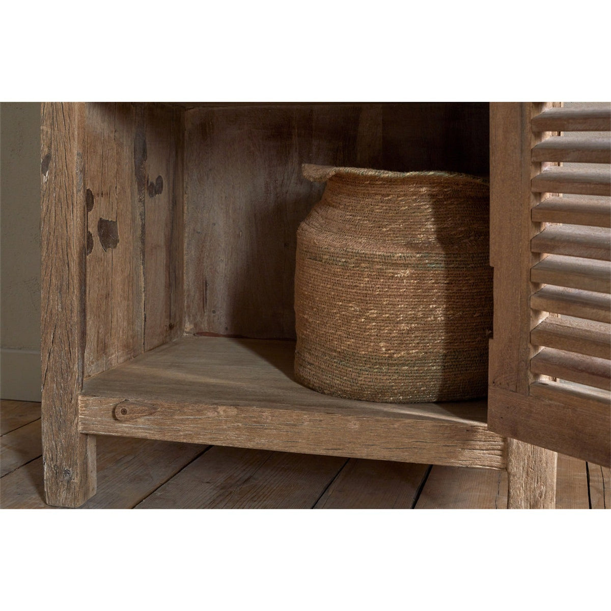 Ibo Tall Reclaimed Wood Slatted Cabinet - Natural