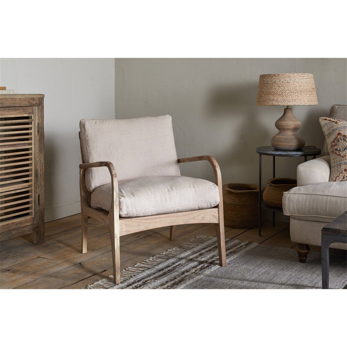 Jaya Acacia Wood & Linen Armchair - Natural