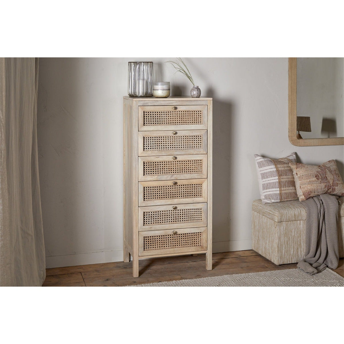 Kanz Mango Wood Tallboy Chest of Drawers - Natural