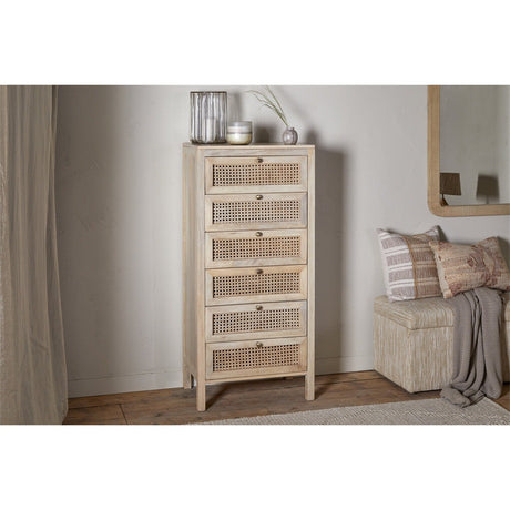 Kanz Mango Wood Tallboy Chest of Drawers - Natural