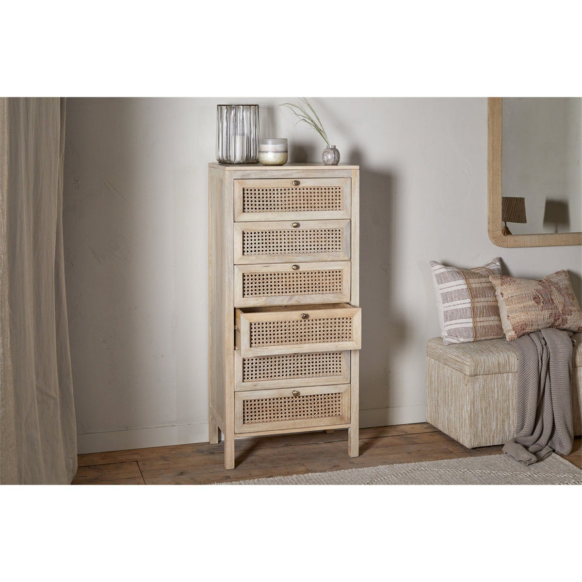 Kanz Mango Wood Tallboy Chest of Drawers - Natural