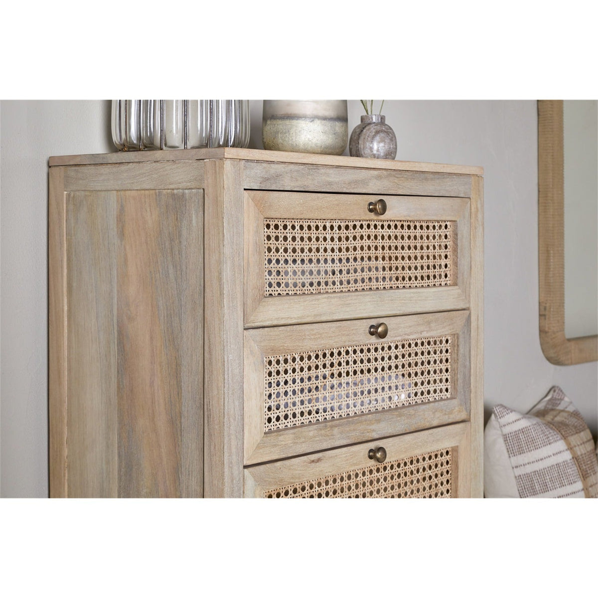 Kanz Mango Wood Tallboy Chest of Drawers - Natural