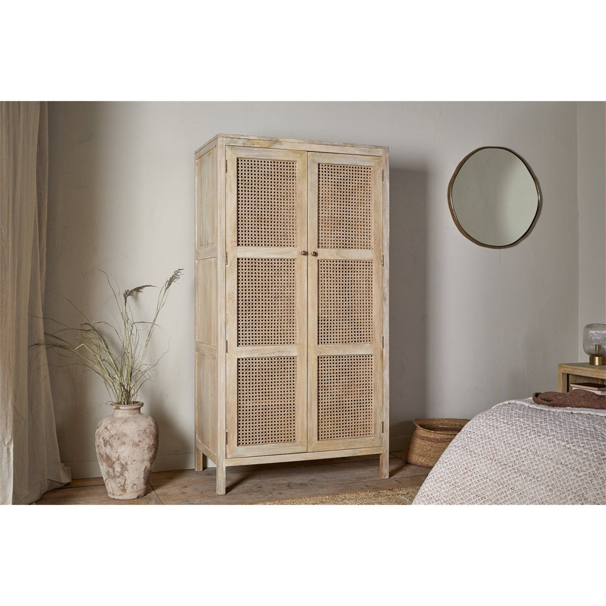 Kanz Mango Wood & Cane 2 Door Wardrobe - Natural