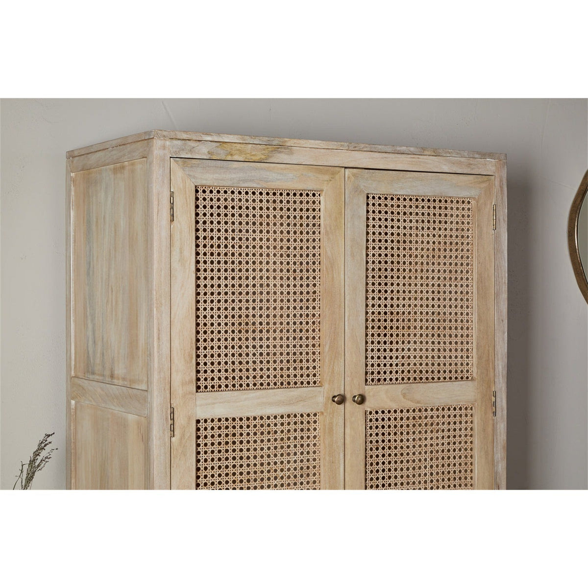 Kanz Mango Wood & Cane 2 Door Wardrobe - Natural