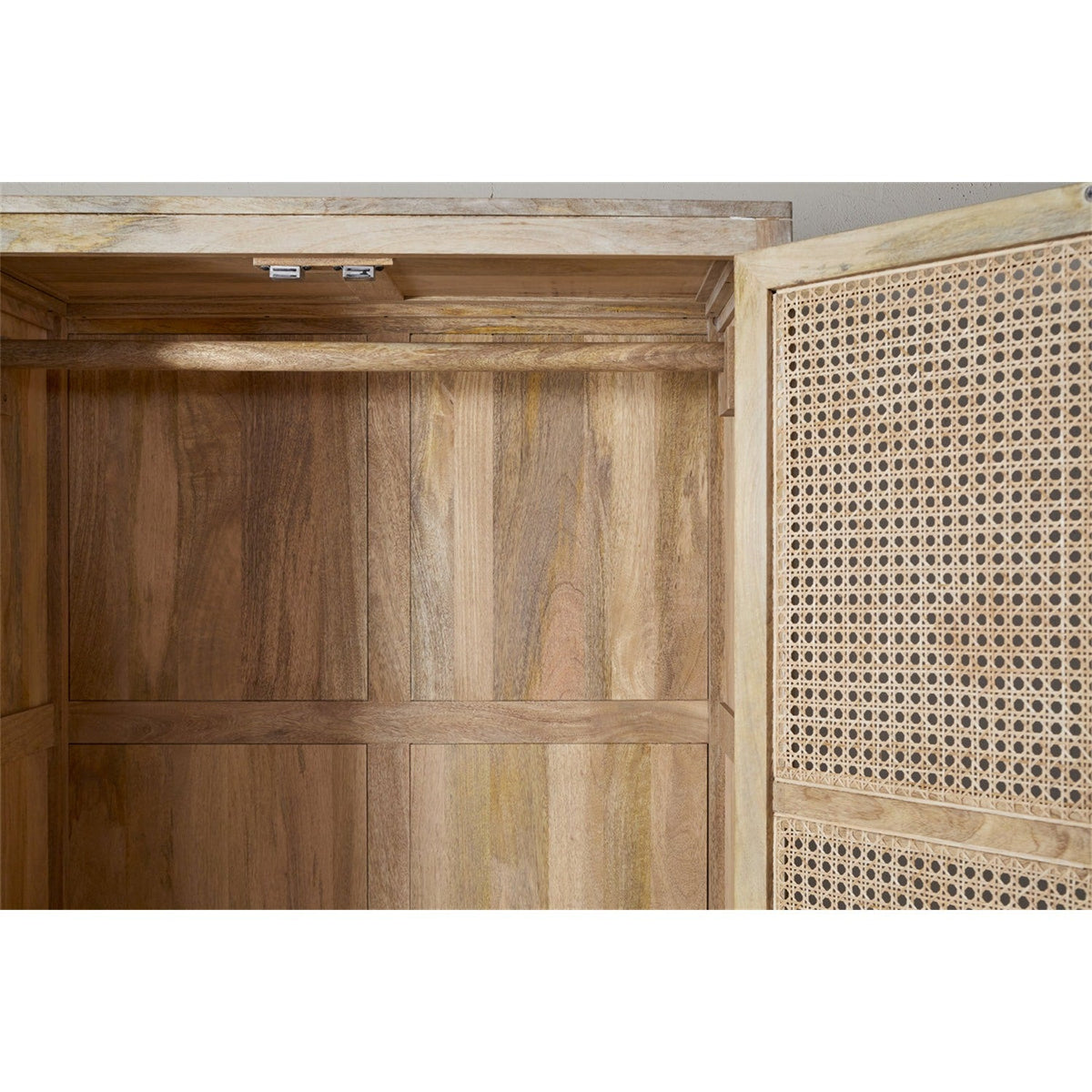 Kanz Mango Wood & Cane 2 Door Wardrobe - Natural