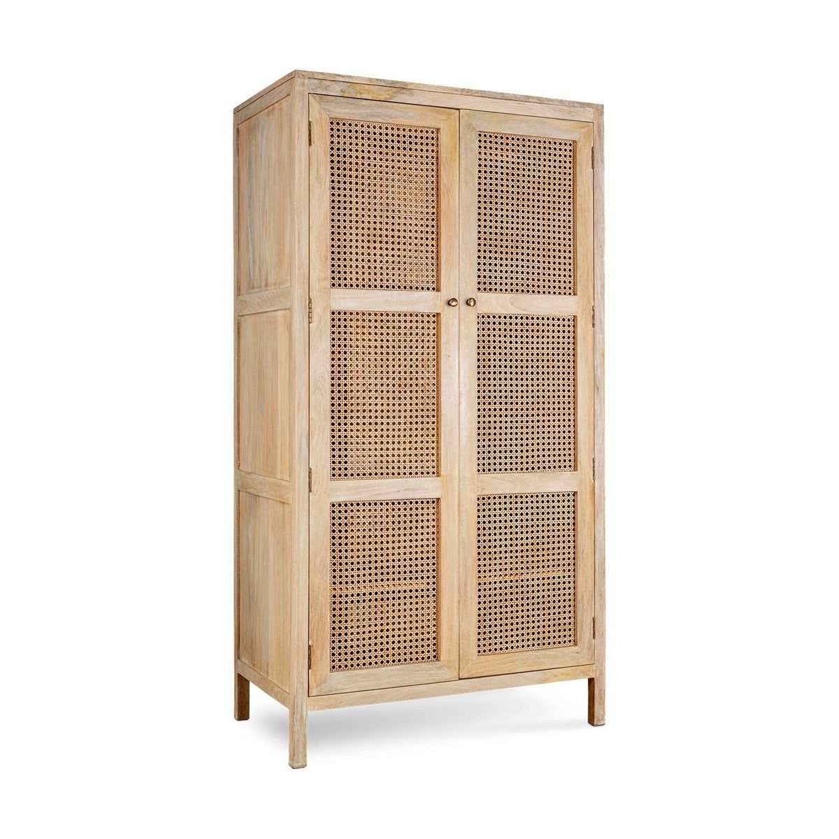 Kanz Mango Wood & Cane 2 Door Wardrobe - Natural