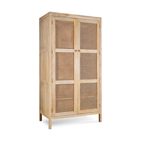 Kanz Mango Wood & Cane 2 Door Wardrobe - Natural