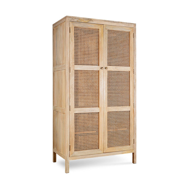 Kanz Mango Wood & Cane 2 Door Wardrobe - Natural