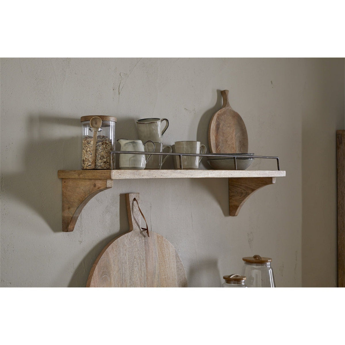 Meera Small Mango Wood & Iron Wall Shelf - Natural