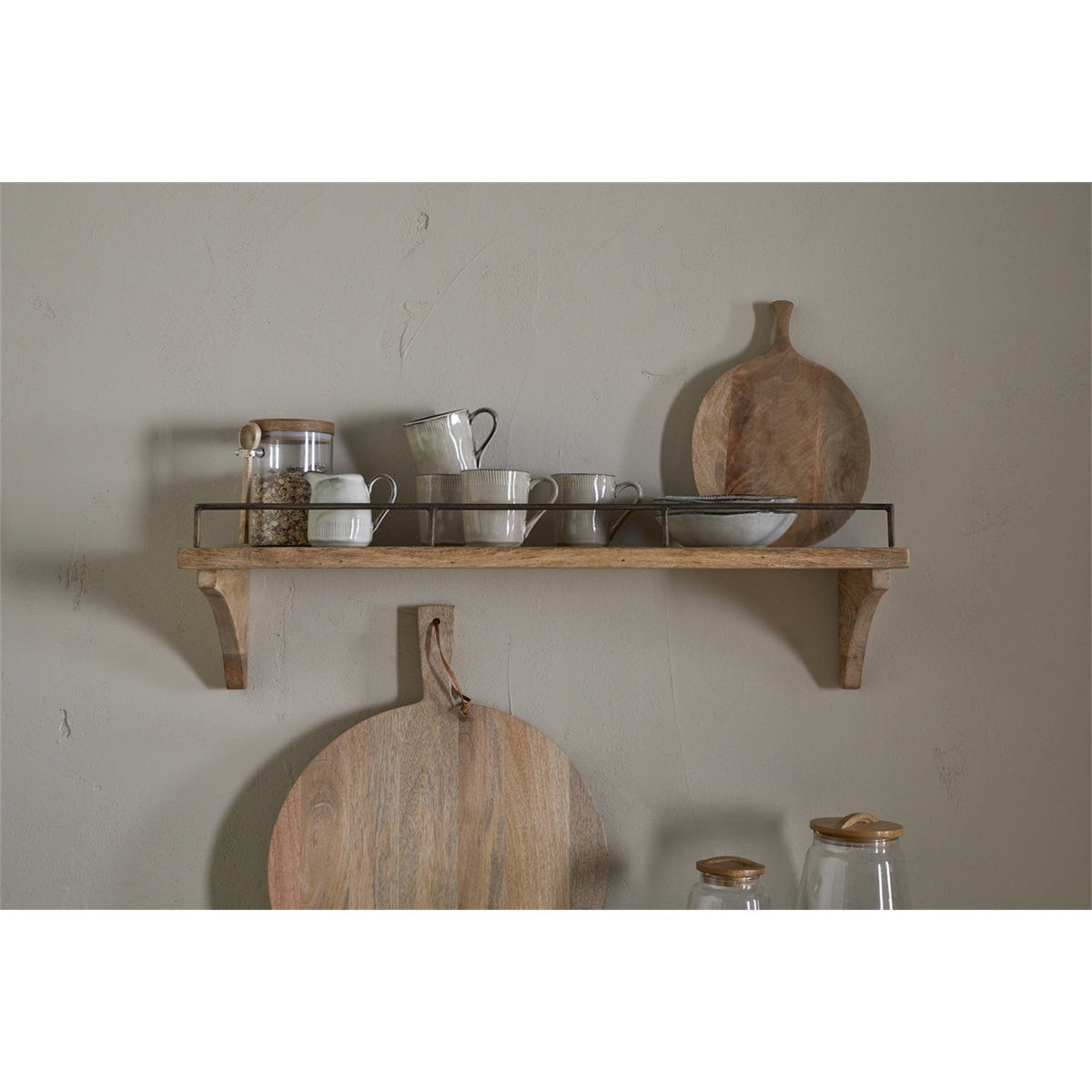 Meera Small Mango Wood & Iron Wall Shelf - Natural