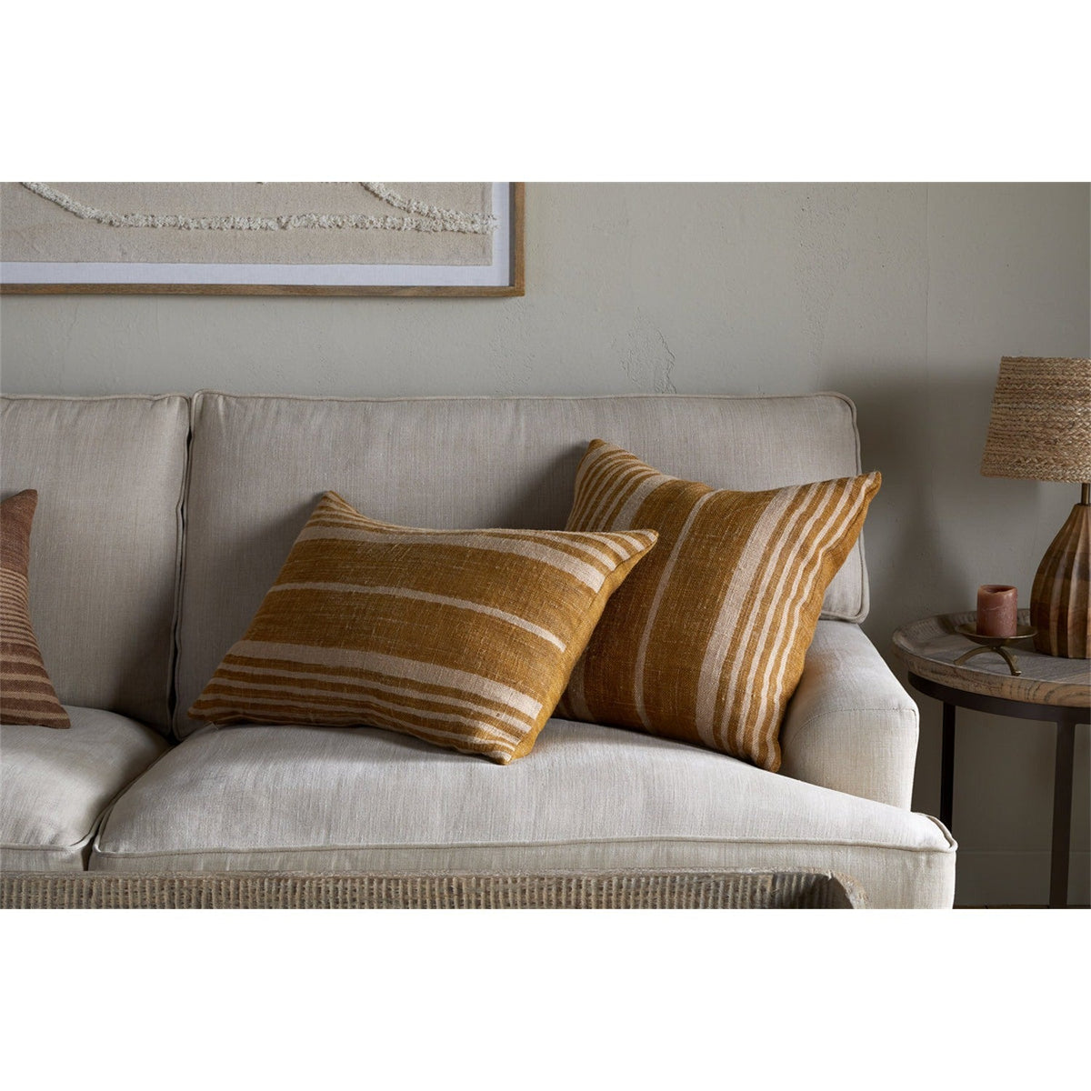Eesha 50 x 50cm Striped Jute Cushion Cover - Ochre
