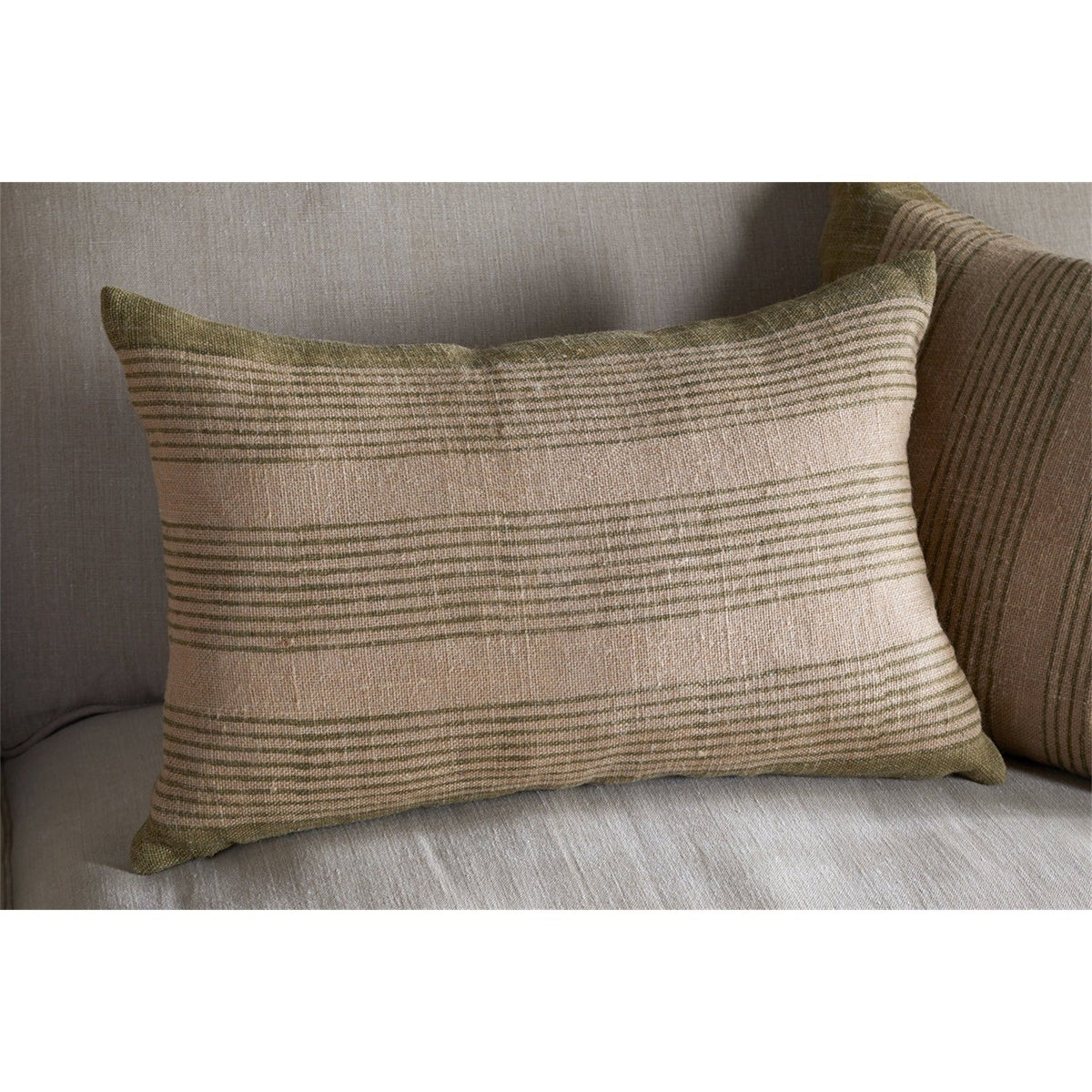 Eesha 60 x 40cm Striped Jute Cushion Cover - Sage Green