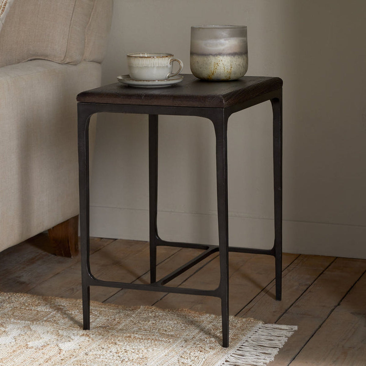 Sita Reclaimed Wood & Iron Side Table - Chocolate Brown