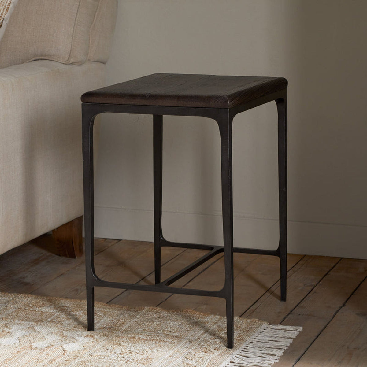 Sita Reclaimed Wood & Iron Side Table - Chocolate Brown