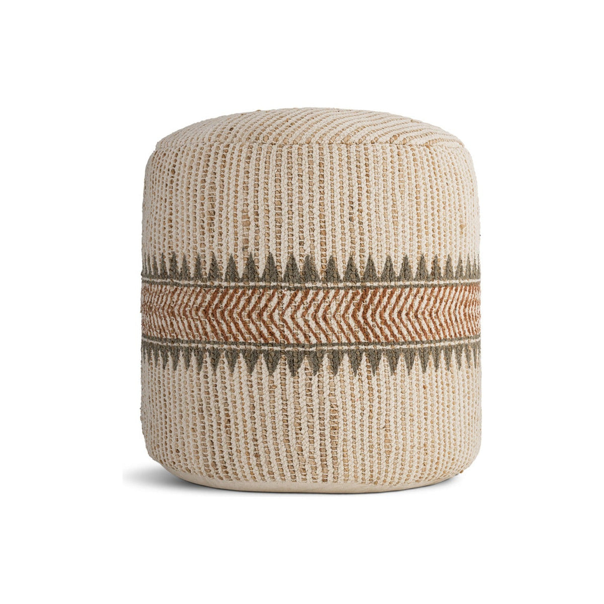 Zairya Tall Jute & Cotton Pouffe - Natural & Rust