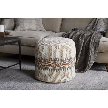 Zairya Tall Jute & Cotton Pouffe - Natural & Rust