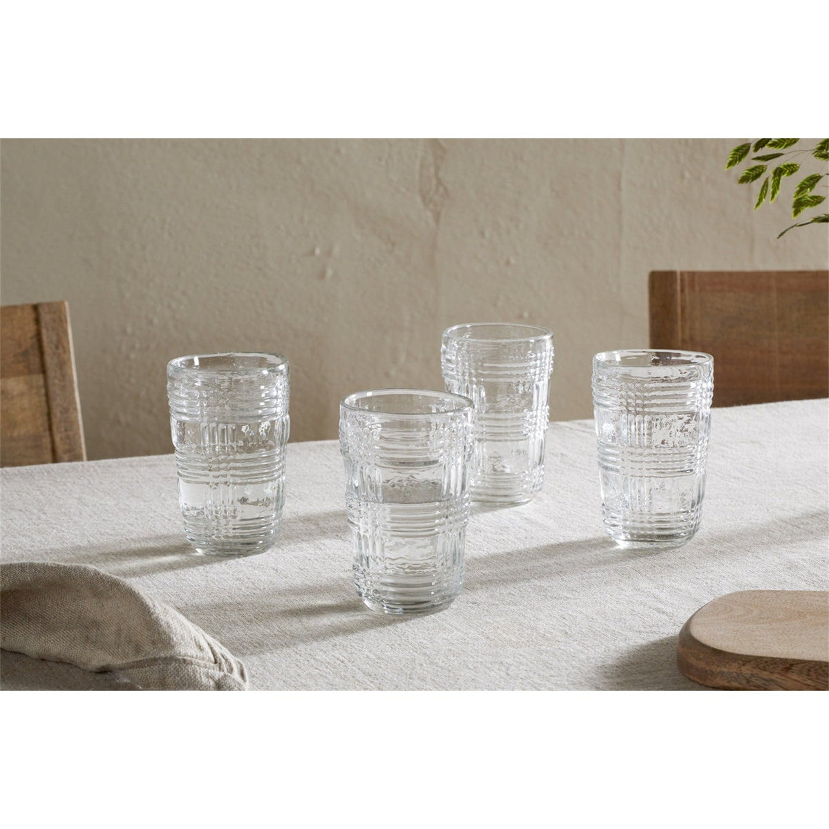Kaanch Tall Embossed Check Tumblers - Clear - Set of 4
