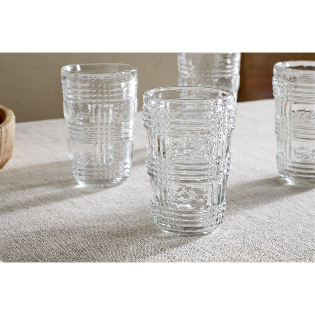 Kaanch Tall Embossed Check Tumblers - Clear - Set of 4