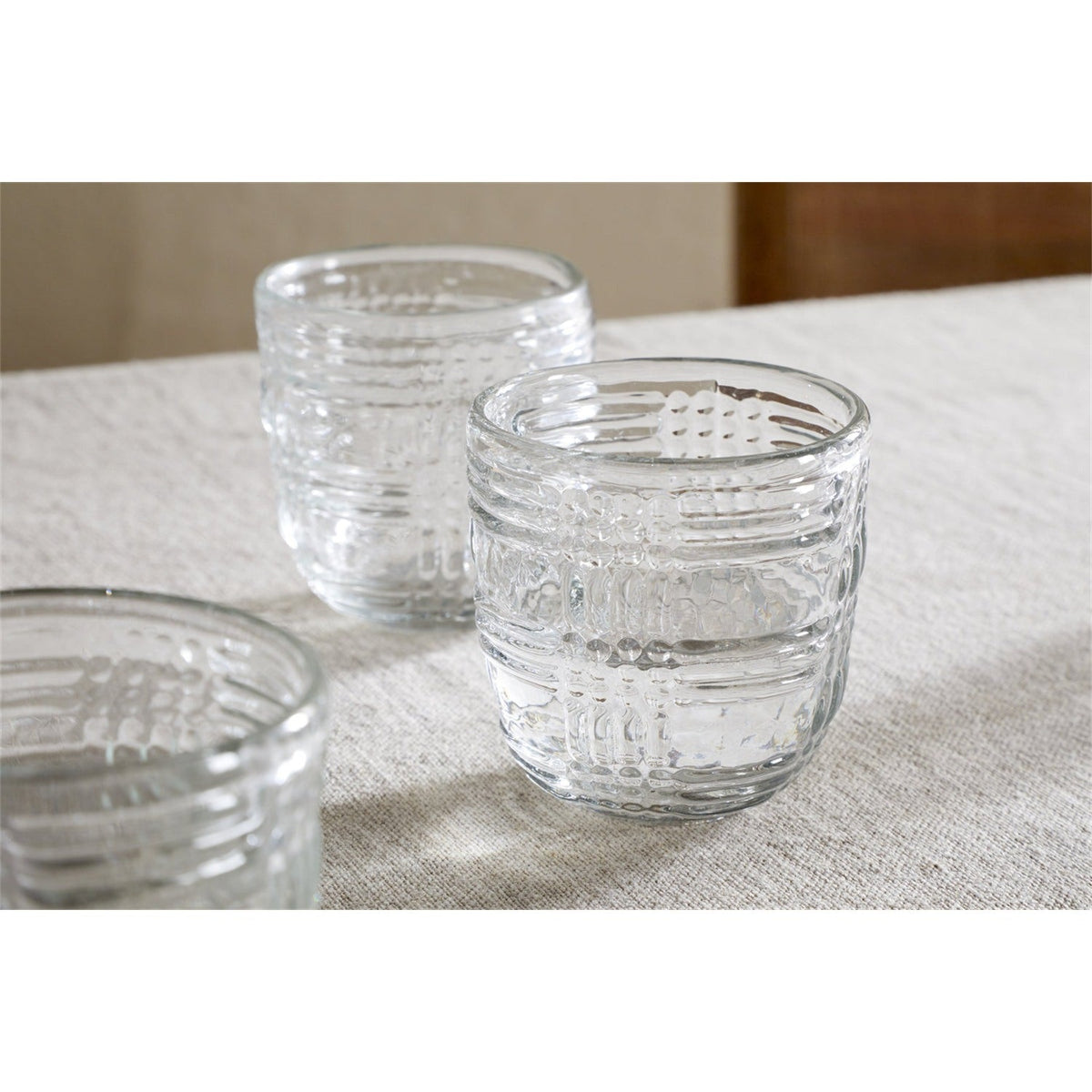 Kaanch Embossed Check Tumblers - Clear - Set of 4