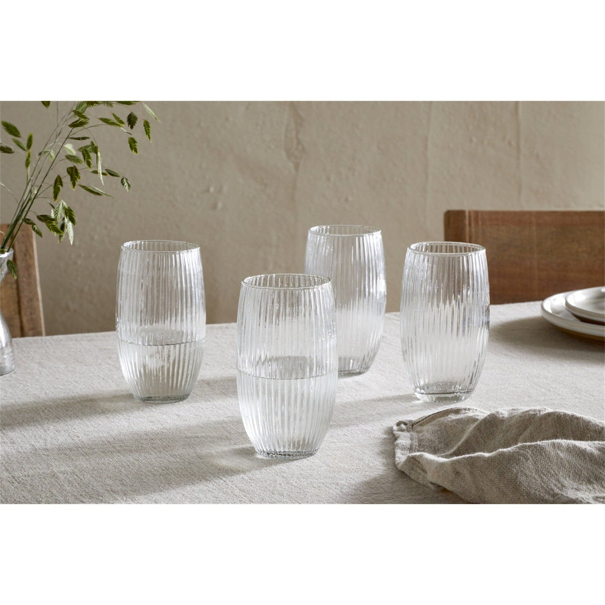 Otuba Ribbed Highball Tumblers - Clear - Set of 4