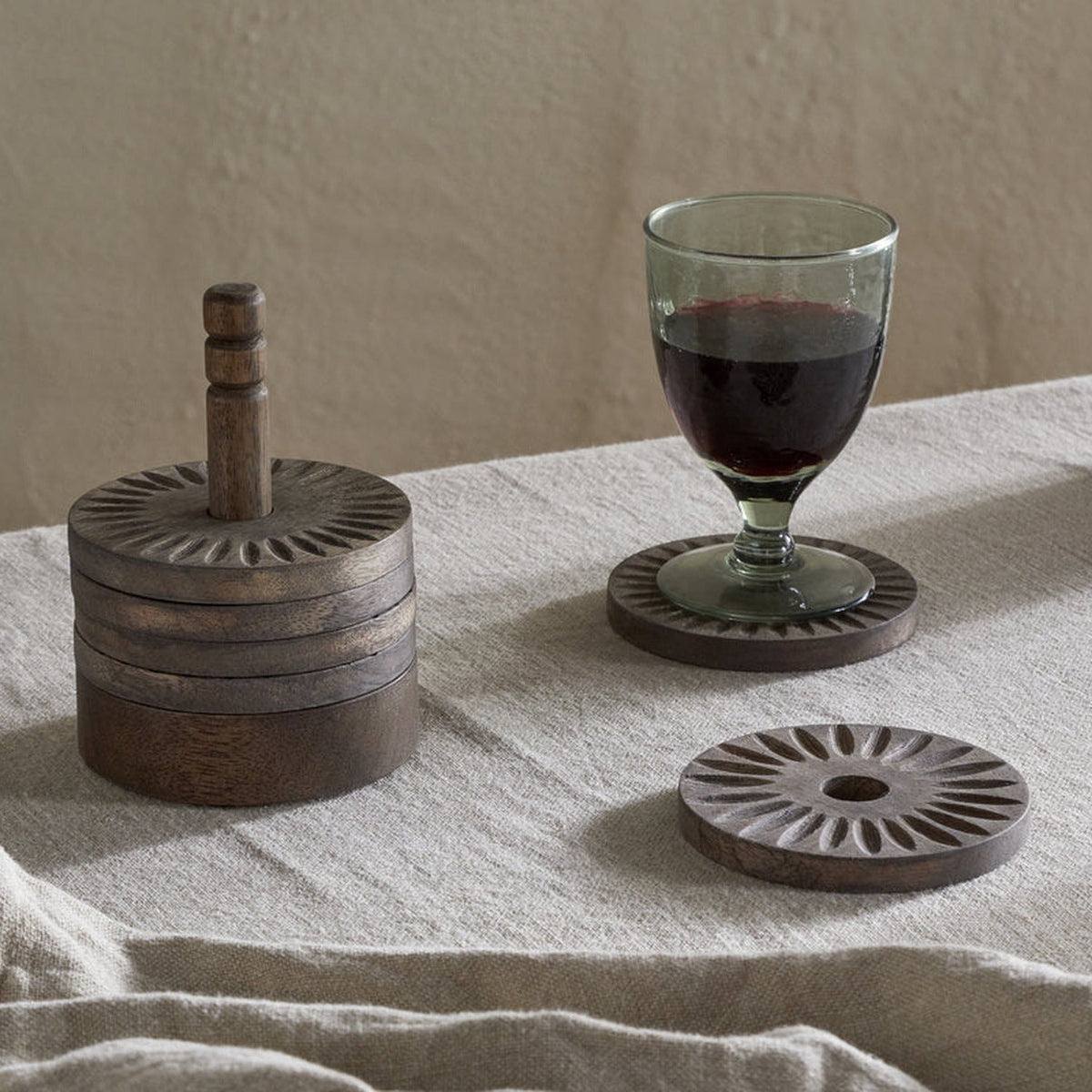 Eisha Mango Wood Coasters - Dark Brown - Set of 6
