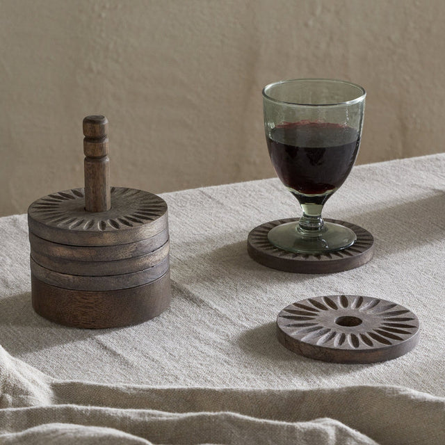 Eisha Mango Wood Coasters - Dark Brown - Set of 6