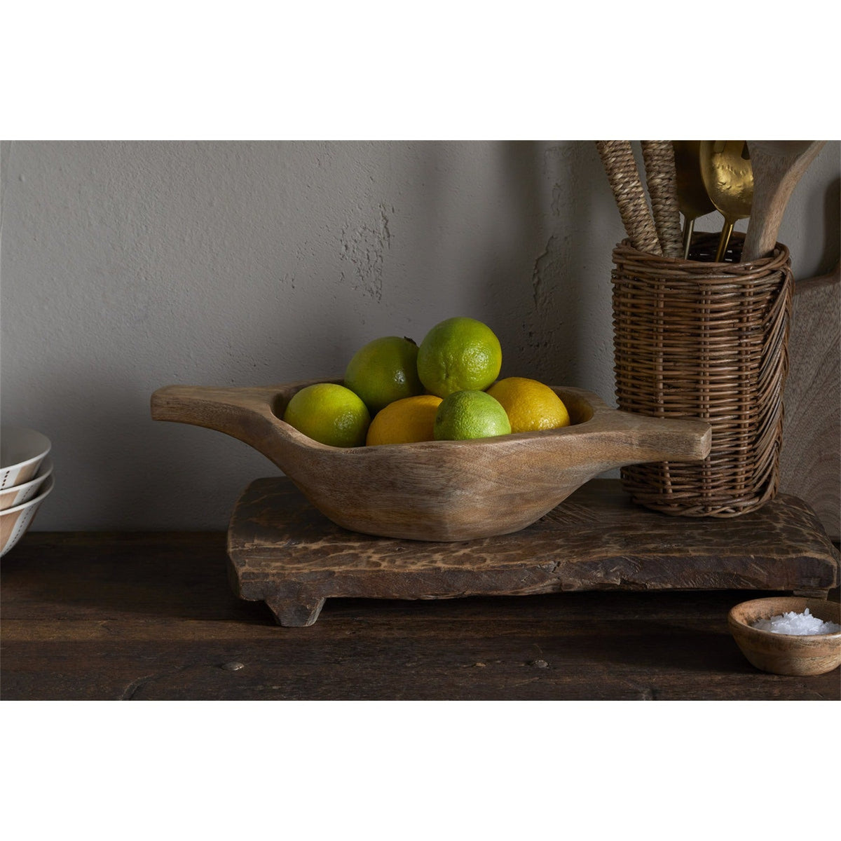 Naashta Small Handled Mango Wood Serving Bowl - Natural