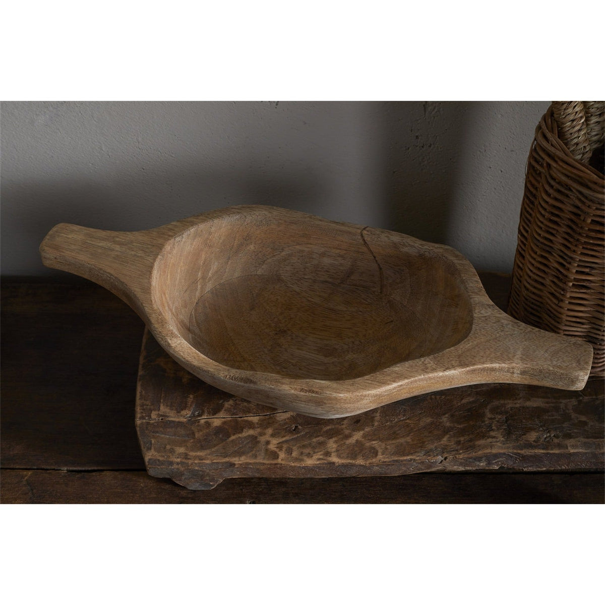 Naashta Small Handled Mango Wood Serving Bowl - Natural