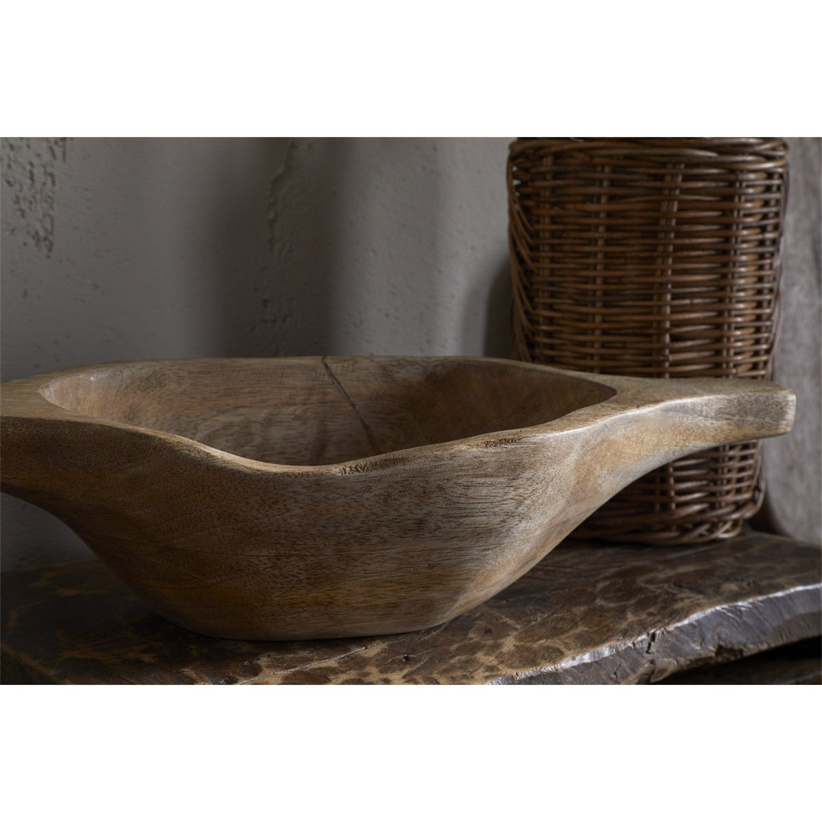 Naashta Small Handled Mango Wood Serving Bowl - Natural