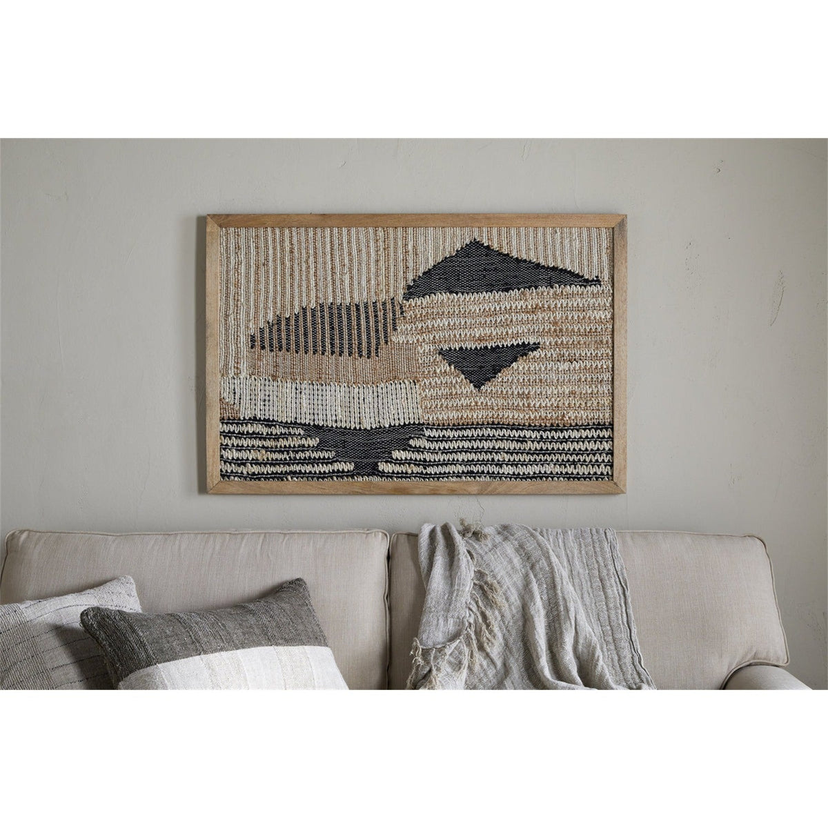 Birala Large Textured Wall Art - Natural & Dark Blue