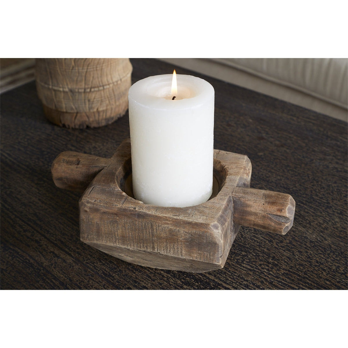 Apu Reclaimed Wood Candle Holder - Natural