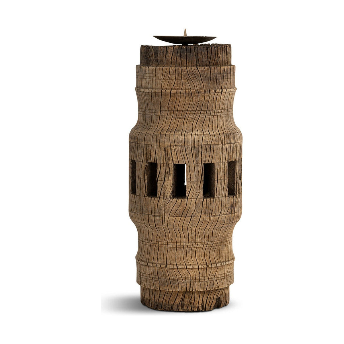 Mvua Reclaimed Wood Pillar Candle Holder - Natural