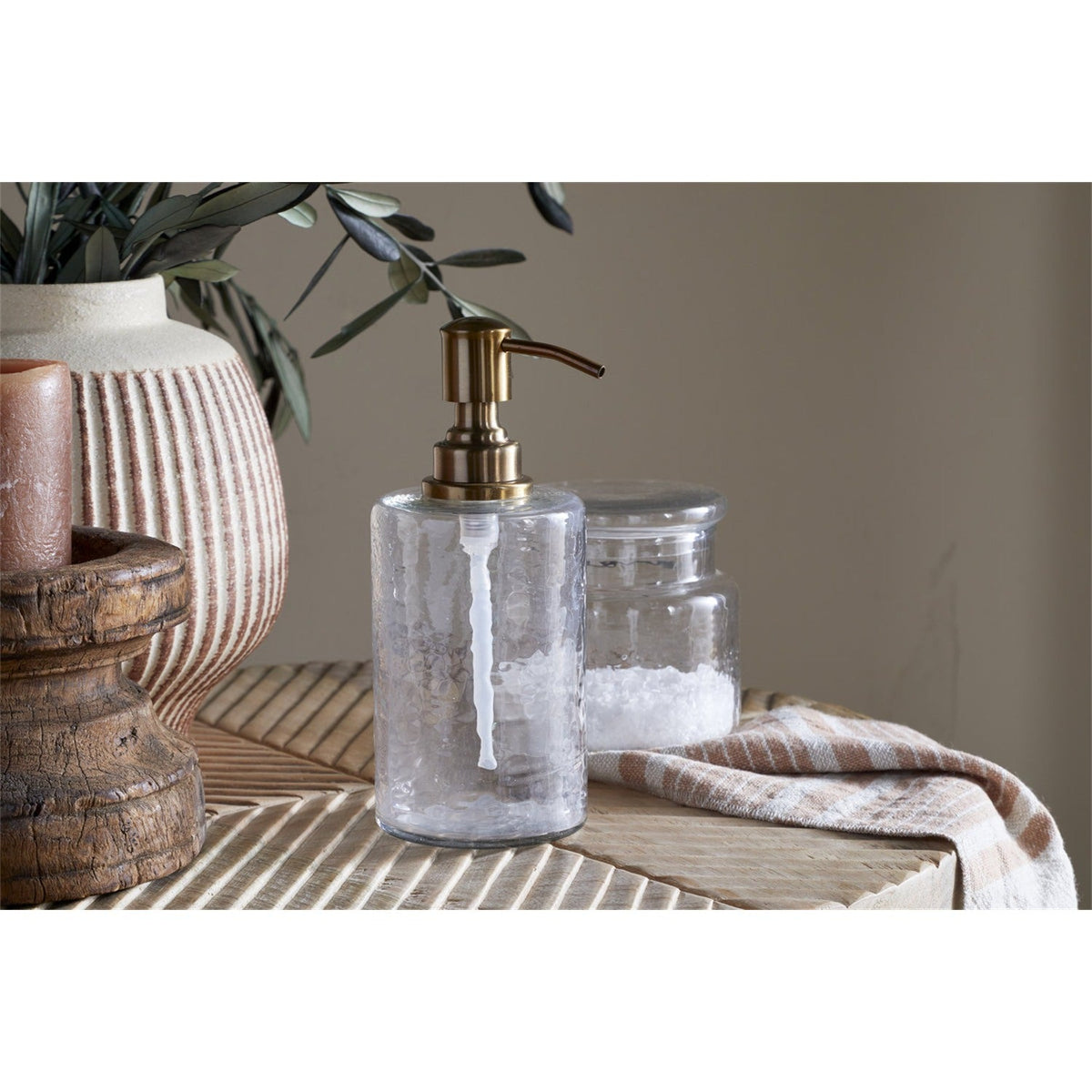 Ilcoso Recycled Hammered Glass Soap Dispenser - Clear
