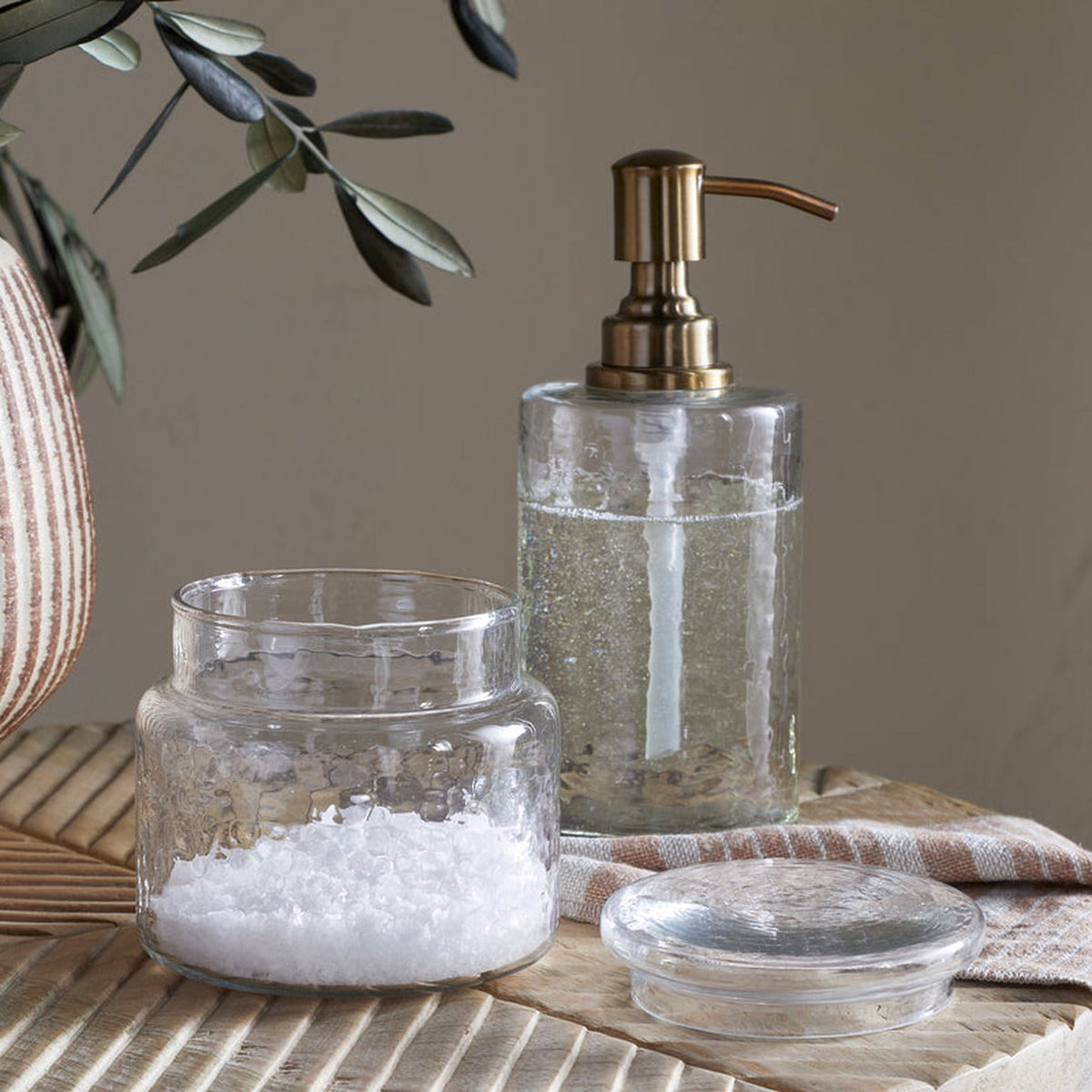 Ilcoso Recycled Hammered Glass Storage Pot - Clear